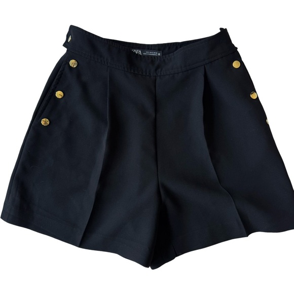 Zara Pants - Zara Black High Waist Shorts with Gold Accents flat front side zipper size S